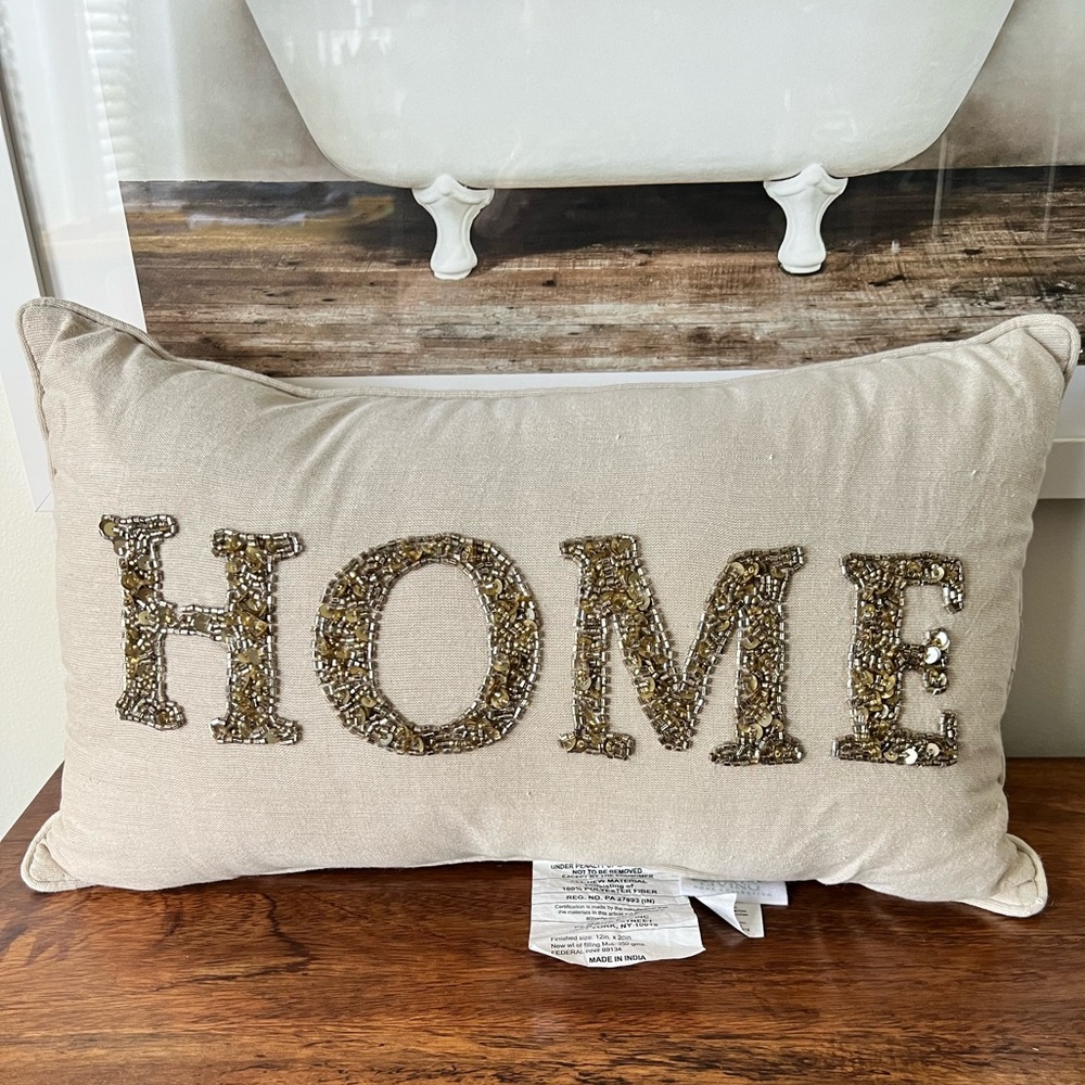 Coastal Living Beaded “HOME” Accent Pillow